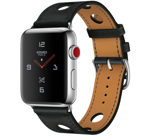 Apple Watch Hermes Single Tour 42mm SS Noir Leather Band MLCD2LL/A watch