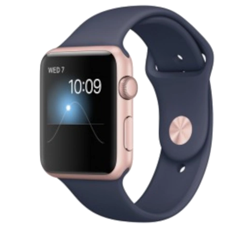 Apple Watch Series 2 38mm Rose Gold Aluminum Light Pink Midnight Blue Woven Nylon Band MNP02LL/A watch