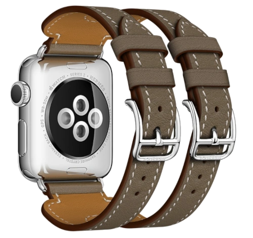 Apple Watch Series 2 Hermes 38mm SS Etoupe Swift Leather Double Tour Band MNQ52LL/A watch