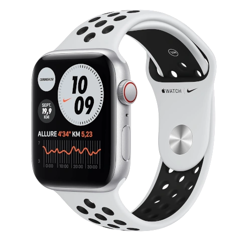 Apple Watch Series 4 Nike 44mm Silver Aluminum Pure Platinum Black Sport Band MU6K2LL/A GPS Only watch