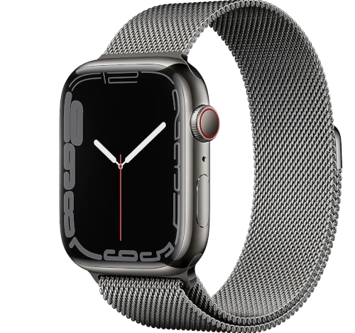 Apple Watch Series 7 45mm Graphite Stainless Steel Case with Apple OEM Band A2477 GPS Cellular