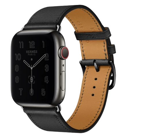 Apple Watch Series 7 Hermes 41mm Silver Stainless Steel Case with Leather Single Tour A2475 GPS Cellular