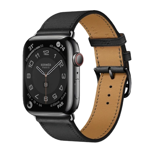 Apple Watch Series 7 Hermes 41mm Space Black Stainless Steel Case with Leather Single Tour A2475 GPS Cellular