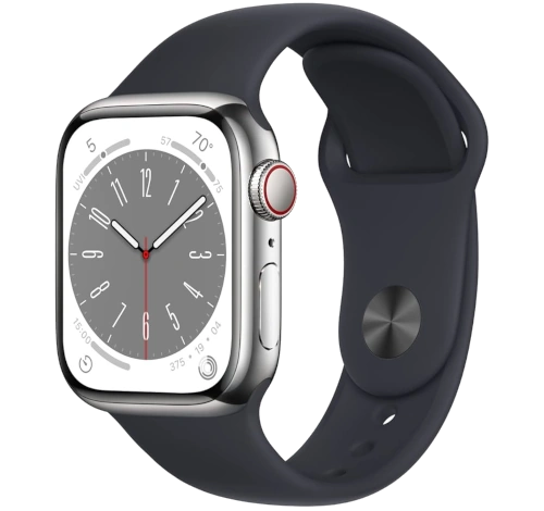 Apple Watch Series 8 41mm Silver Stainless Steel Case with Apple OEM Band A2772 GPS Cellular
