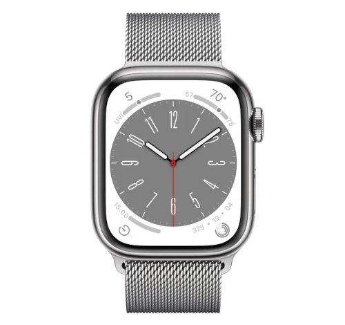 Apple Watch Series 8 41mm Silver Stainless Steel Case with Milanese Loop A2772 GPS Cellular