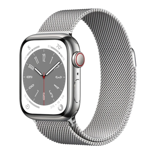 Apple Watch Series 8 41mm Silver Stainless Steel Case with OEM Band A2772 GPS Cellular