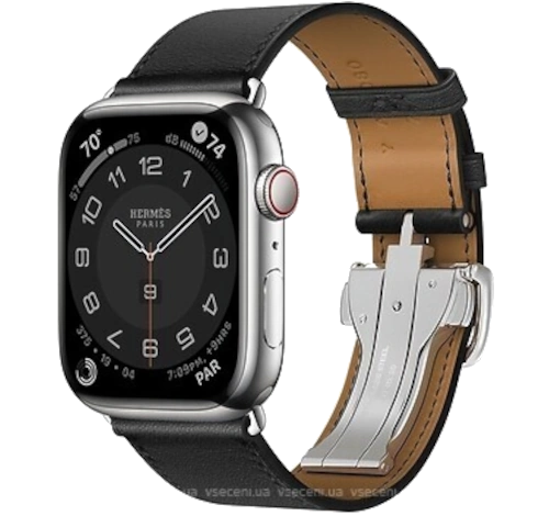 Apple Watch Series 8 Hermes 41mm Silver Stainless Steel Case with Leather Single Tour A2772 GPS Cellular