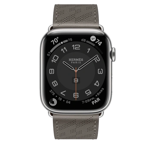 Apple Watch Series 8 Hermes 41mm Silver Stainless Steel Case with Single Tour Deployment Buckle A2772 GPS Cellular