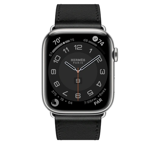 Apple Watch Series 8 Hermes 45mm Silver Stainless Steel Case with Leather Single Tour A2774 GPS Cellular