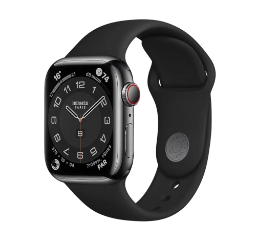 Apple Watch Series 8 Hermes 45mm Space Black Stainless Steel Case with Hermes H Diagonal Single Tour A2774 GPS Cellular