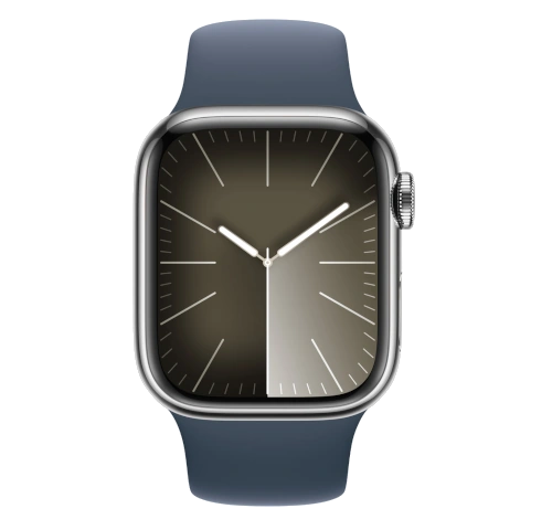 Apple Watch Series 9 41mm Silver Stainless Steel Case with Apple OEM Band A2982 GPS Cellular