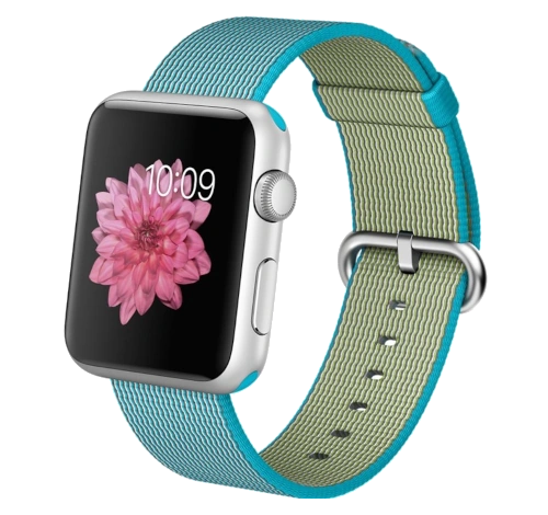 Apple Watch Sport 42mm Silver Aluminum Scuba Blue Woven Nylon Band MMFN2LL/A